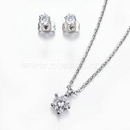 304 Stainless Steel Jewelry Sets, Pendant Necklaces and Stud Earrings, with Cubic Zirconia, Stainless Steel Color, 18.11 inch(46cm), 14.5x4x4mm, Pin: 0.8mm(SJEW-H059-15P)