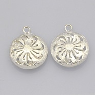 Brass Hollow Pendants, Flat Round, Silver Color Plated, 24x20x6mm, Hole: 2.5mm(KK-J188-19S)