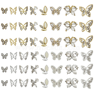 CHGCRAFT 16 Style Alloy Rhinestone Cabochons, Nail Art Decoration Accessories, Butterfly, Golden & Silver, 6~13x7~14.5x1~3.5mm, 48pcs/box(FIND-CA0005-65)