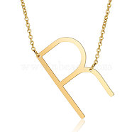 201 Stainless Steel Initial Pendants Necklaces, with Cable Chains, Letter, Letter.R, 17.3~18.3 inch(44~46.5cm)x1.5mm, LetterR: 37.5x21x1mm(NJEW-S069-JN004D-R)