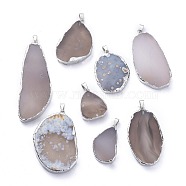 Natural Agate Pendants, with Edge Platinum Plated and Brass Bails, Nuggets, 31~73x22~37x6~7mm, Hole: 3mm(G-K416-05)