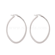304 Stainless Steel Hoop Earring, Hypoallergenic Earrings, Oval, Stainless Steel Color, 63x40x2mm, Pin: 1x0.6mm(EJEW-P066-42P)