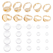 DIY Flat Round Finger Ring Making Kit, Including Adjustable 304 Stainless Steel Finger Rings Componets, Glass Beads, Golden, 30Pcs/box(DIY-UN0003-45)
