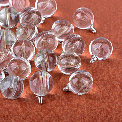 Round Alloy Glass Pendants, Cadmium Free & Lead Free, with Dried Dandelion Inside, For Dandelion Wish Necklaces Making, Platinum, 23x17~18mm, Hole: 1.5mm(X-GLAA-Q051-18mm-01P)