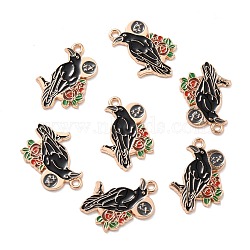 Alloy Enamel Pendants, Gothic Theme, Crow with Rose & Moon, Black, 26x17x1mm, Hole: 1.8mm(ENAM-D023-05KCG)