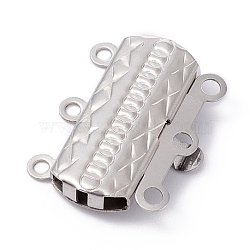 304 Stainless Steel Box Clasps, Multi-Strand Clasps, 5-Strands, 10-Holes, Rectangle with Flower, Stainless Steel Color, 19.8x15x3mm, Hole: 1.6mm(STAS-P249-03P-A)