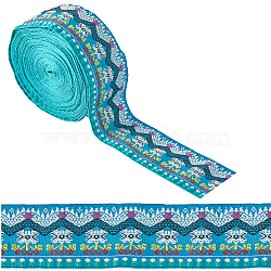 10M Ethnic Style Embroidery Polyester Flower Ribbons, Jacquard Ribbon, Garment Accessories, Flat, Deep Sky Blue, 1-3/4 inch(45mm), about 10.94 Yards(10m)/Bundle(OCOR-WH0077-74A)