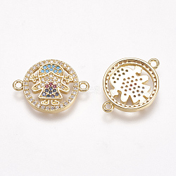 Brass Micro Pave Cubic Zirconia Links, Flat Round with Girl, Colorful, Golden, 21.5x15.5x3mm, Hole: 1.5mm(ZIRC-A009-22G)