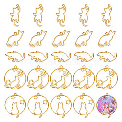5 Sets Zinc Alloy Open Back Bezel, Cat Theme, Golden, 23~40.5x36~40.5x2~2.5mm, Hole: 2~3.5mm, 5pcs/set(FIND-OC0004-05)
