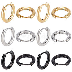 12pairs 3 colors 304/202 Stainless Steel Huggie Hoop Earrings, Hypoallergenic Earrings, Ring, Mixed Color, 10 Gauge, 14.5~15x14~15x2.5mm, Pin: 1mm, 4pairs/color(EJEW-SC0001-25)