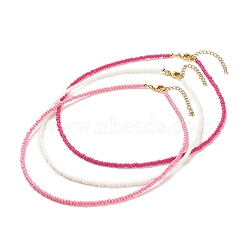 3Pcs Glass Seed Beaded Necklaces Set, Stackable Necklace for Women, Medium Violet Red, 15.94~16.02 inch(40.5~40.7cm)(NJEW-JN03827-02)