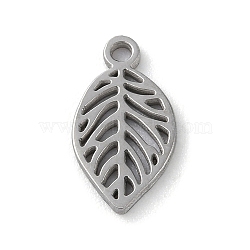 304 Stainless Steel Pendants, Laser Cut, Leaf, Stainless Steel Color, 12x6.5x1mm, Hole: 1.2mm(STAS-P338-07P)