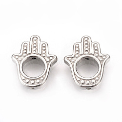 Tarnish Resistant 304 Stainless Steel Bead Frames, Hamsa Hand/Hand of Fatima/Hand of Miriam, Stainless Steel Color, 15.5x13x3mm, Hole: 1mm(STAS-Q220-02)