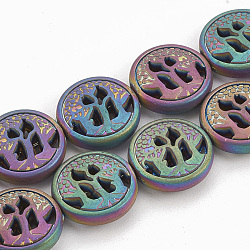 Electroplate Non-magnetic Synthetic Hematite Beads Strands, Matte Style, Flat Round, Multi-color Plated, 12~12.5x4~4.5mm, Hole: 1mm, about 32pcs/strand, 16.14 inch(G-N0322-04E)