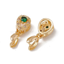 Brass Micro Pave Green Cubic Zirconia Ice Pick Pinch Bails, Teardrop, Real 18K Gold Plated, 18.5mm, Hole: 6x2mm, Pin: 0.5mm(KK-A171-21G)