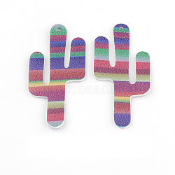 PU Leather Big Pendants, Cactus with Stripe Pattern, Colorful, 59x30x2mm, Hole: 1.5mm(FIND-T020-010B)