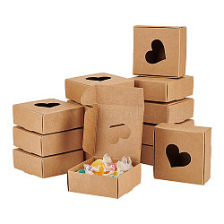 Kraft Paper Box, Square with Heart Pattern, BurlyWood, 7.65x7.75x3.1cm(CON-WH0068-78B)