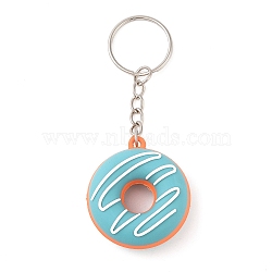 Alloy Keychains, with PVC Pendants, Donut, Turquoise, 9.8cm(KEYC-L032-01P-04)