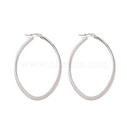 Tarnish Resistant 304 Stainless Steel Hoop Earring, Hypoallergenic Earrings, Oval, Stainless Steel Color, 63x40x2mm, Pin: 1x0.6mm(EJEW-P066-42P)