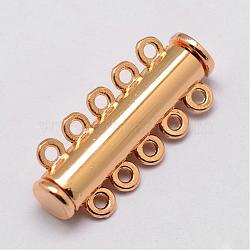 Alloy Magnetic Slide Lock Clasps, 5-Strand, 10-Hole, Tube, Light Gold, 31x13.5x7mm, Hole: 2mm(PALLOY-P103-04KCG)
