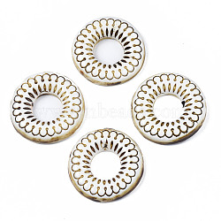 Handmade Porcelain Pendants, Ring, Floral White, 47x8.5mm, Hole: 19mm(PORC-T006-39)