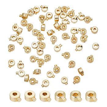 60Pcs Brass Crimp Beads, Nickel Free, Column, Real 14K Gold Plated, 4x3x2.5mm, Hole: 0.6mm