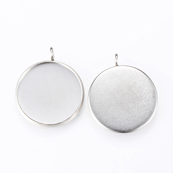 304 Stainless Steel Pendant Cabochon Settings, Plain Edge Bezel Cups, Flat Round, Stainless Steel Color, Tray: 16mm, 21.5x18x1.5mm, Hole: 2mm