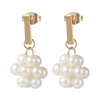 Shell Pearl Braided Ball Dangle Stud Earrings, 304 Stainless Steel Jewelry for Women, Golden, 23mm, Pin: 0.8mm