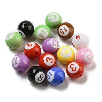 Opaque Acrylic Beads, Billiards, Mixed Color, 15.5x15mm, Hole: 2.8mm