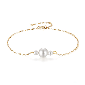 Vintage S925 Sterling Silver and Shell Pearl Bead Link Bracelets, Simple and Stylish, Golden, 6-3/4 inch(17cm)