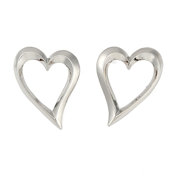 Heart Rack Plating Brass Stud Earrings for Women, Cadmium Free & Lead Free, Long-Lasting Plated, Platinum, 51x42.5mm