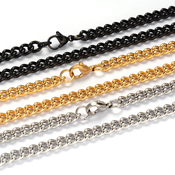 201 Stainless Steel Twisted Chain Curb Chain Necklaces, with Lobster Claw Clasps, Mixed Color, 23.62 inch(60cm), 5mm