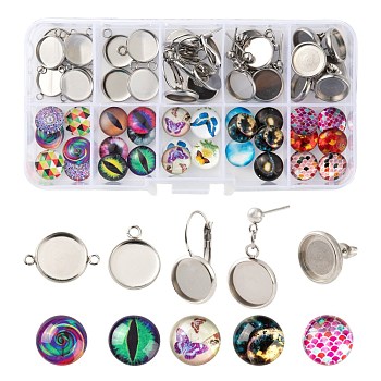 DIY Jewelry Set Making Kits, Including 304 Stainless Steel Cabochons Findings, Glass Cabochons, Stainless Steel Color, Cabochons Findings: 30pcs