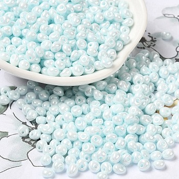 6/0 Glass Seed Beads, Opaque Colours Luster, Teardrop, Light Cyan, 4.5~5x4x3~3.5mm, Hole: 0.9mm, about 5625Pcs/Pound