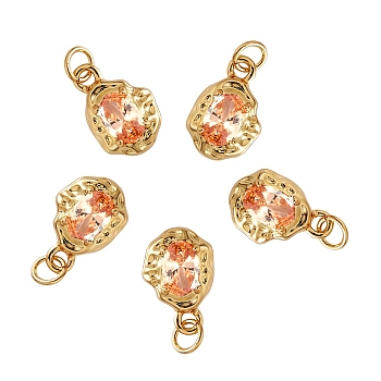 10Pcs Brass Micro Pave Cubic Zirconia Charms, Long-Lasting Plated, Real 18K Gold Plated, Oval, Light Salmon, 12x8x3mm, Hole: 2.6mm, 10pcs/box
