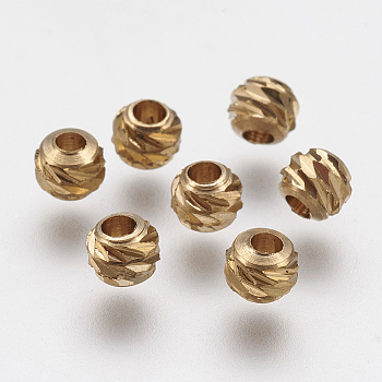 Brass Beads, Round, Fancy Cut, Unplated, 4mm, Hole: 2mm