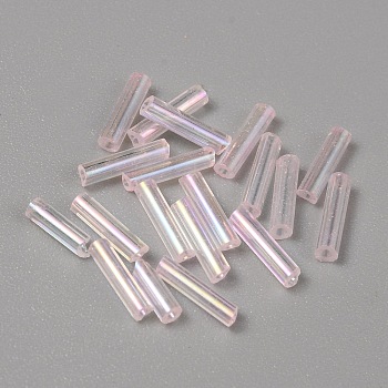 300Pcs Transparent Glass Round Bugle Beads, Round Hole, Lavender Blush, 6~7x2mm, Hole: 0.8~0.9mm