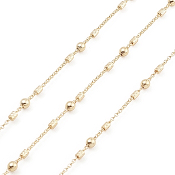 Brass Cable Chains, with Column & Round Beaded, Unwelded, with Spool, Real 18K Gold Plated, 1x0.2mm, 4.5x2.5mm, 4x1.5mm