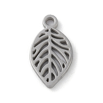 304 Stainless Steel Pendants, Laser Cut, Leaf, Stainless Steel Color, 12x6.5x1mm, Hole: 1.2mm