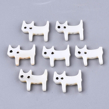 Natural Freshwater Shell Beads, Cat Shape, White, 11.5x14.5x3mm, Hole: 1mm