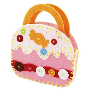 Non Woven Fabric Embroidery Needle Felt Sewing Craft of Pretty Bag Kids, Felt Craft Sewing Handmade Gift for Child Meet Best, Cake, Pearl Pink, 14x13x3.5cm