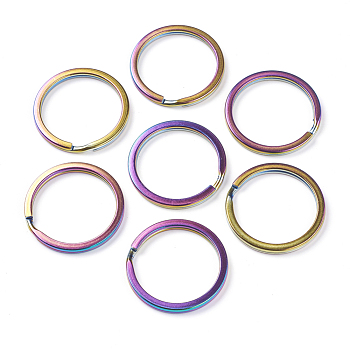 Ion Plating(IP) 304 Stainless Steel Split Key Rings, Keychain Clasp Findings, Rainbow Color, 30x3mm