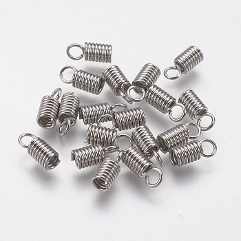 304 Stainless Steel Cord Ends, End Caps, Column, Stainless Steel Color, 8x3mm, Hole: 2mm, Inner: 2mm