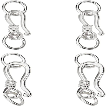 4 Sets 2 Size 925 Sterling Silver S-Hook Clasps, with Jump Rings, Silver, 16.5mm and 20mm, Hole: 3.5mm, 2 Sets/size
