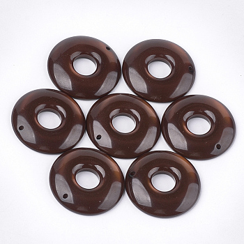 Translucent Resin Pendants, Donut/Pi Disc, Coconut Brown, Donut Width: 13mm, 27.5x4.5mm, Hole: 1.5mm