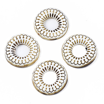 Handmade Porcelain Pendants, Ring, Floral White, 47x8.5mm, Hole: 19mm