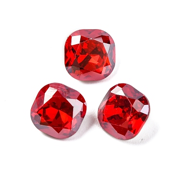 Glass Rhinestone Cabochons, Pointed Back & Back Plated, Faceted, Square, Light Siam, 8x8x4.5mm