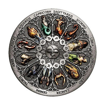 Alloy Commemorative Coins, Lucky Coins, with Protection Case, Flat Round with 12 Constellations, Antique Silver, 40x3mm