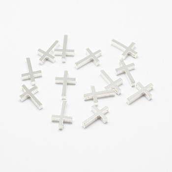 Brass Tiny Cross Charms, Long-Lasting Plated, 925 Sterling Silver Plated, Silver, 13x8.5x2mm, Hole: 0.5mm