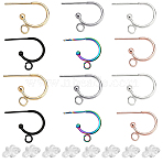 24Pcs 6 Colors 304 Stainless Steel Stud Earring Findings, Half Hoop Earrings, with Loop, 30Pcs Plastic Ear Nuts, Mixed Color, 15.5x12.5x2.4mm, Pin: 0.7mm, 4pcs/color(STAS-SC0009-55)